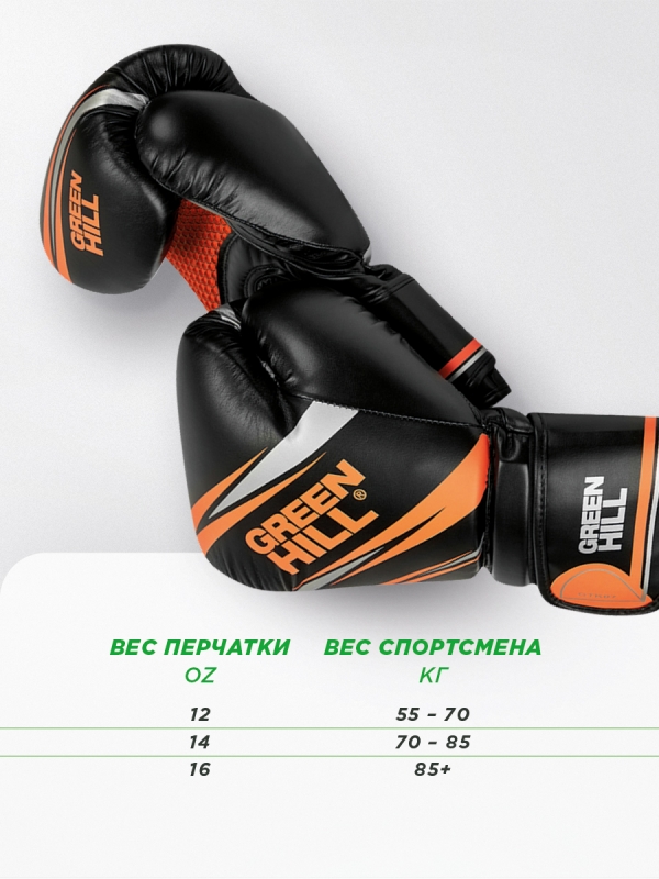 Перчатки боксерские TEK7 черно-оранжевый Green Hill BGT-2279 14oz