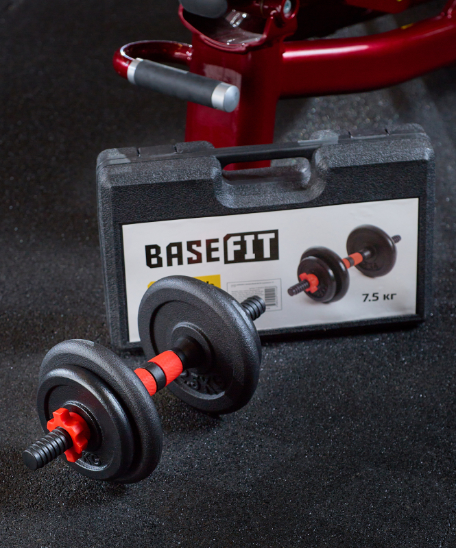 Гантель разборная в чемодане BASEFIT DB-705 чугун/пластик, 7.5 кг, 1 шт УТ-00019315