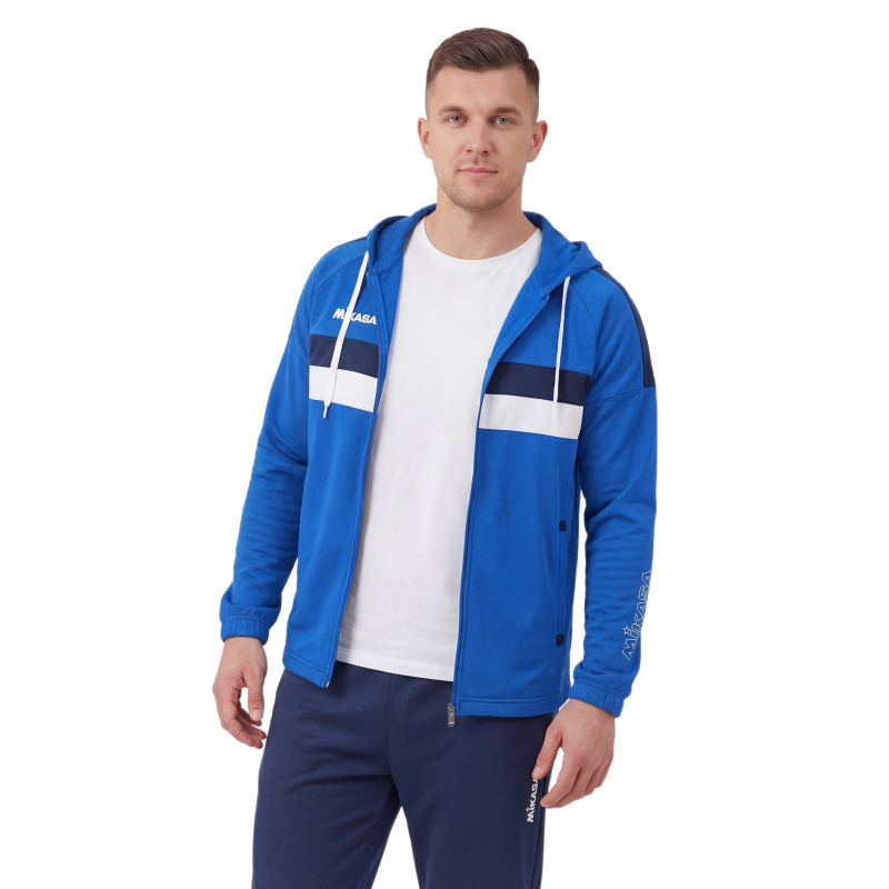Костюм спорт. муж. с капюш. MIKASA MT550/151-0100-S, размер S, 100% полиэстер, сине-белый