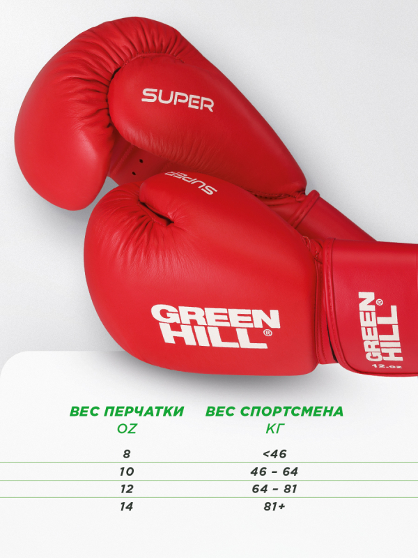Боксерские перчатки SUPER красные Green Hill BGS-2271LR 8oz