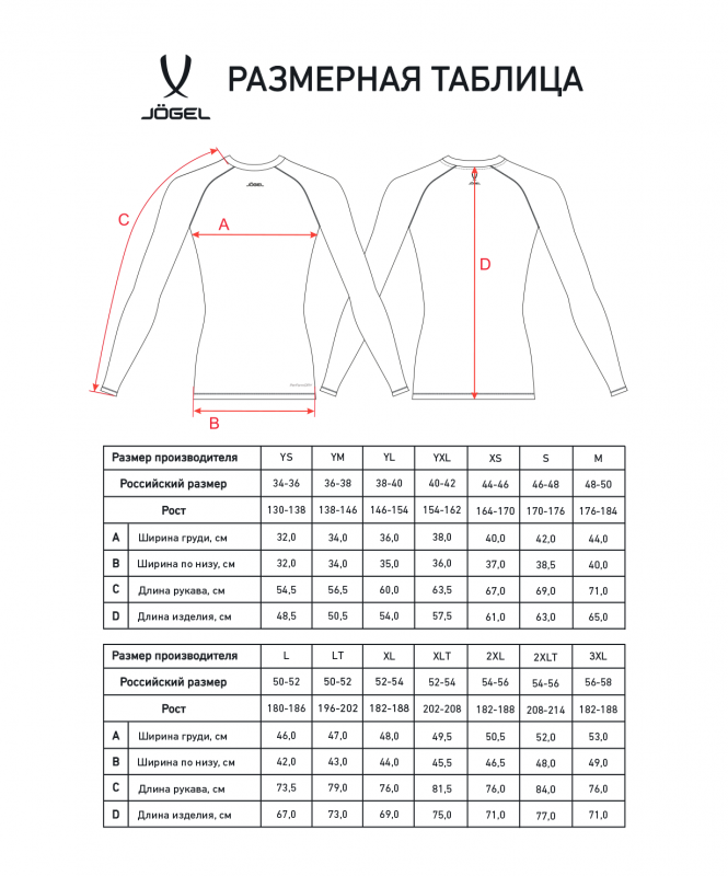 Футболка компрессионная с длинным рукавом JÖGEL PerFormDRY Baselayer LS Tee, белый, размер XLT ЦБ-00004009