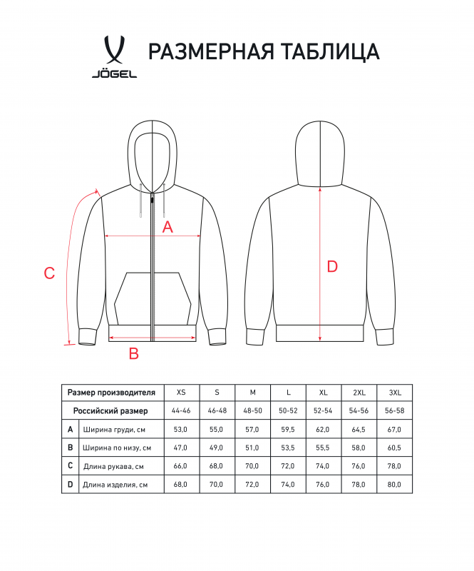 Худи на молнии ESSENTIAL Cotton Zip Hoodie, черный, размер XXXL, Jögel ЦБ-00003858