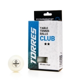 Мяч для наст. тенниса TORRES Club 2 ×, TT23014, диам. 40+мм, упак. 6 шт, белый
