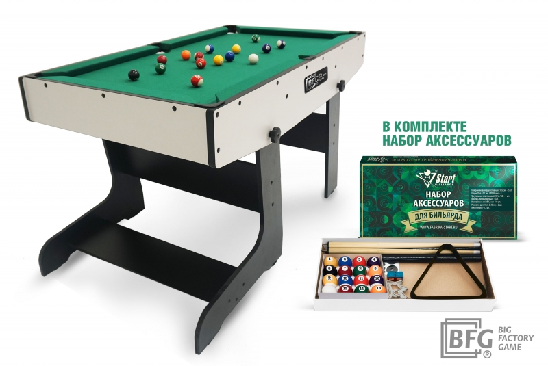Бильярд BFG Compact Moby 4 (Стандарт) (Пул, серый/черный (ЛДСП), ЛДСП_16, Сукно Euro Pro 30 ш1.98м, Х/б сетка)