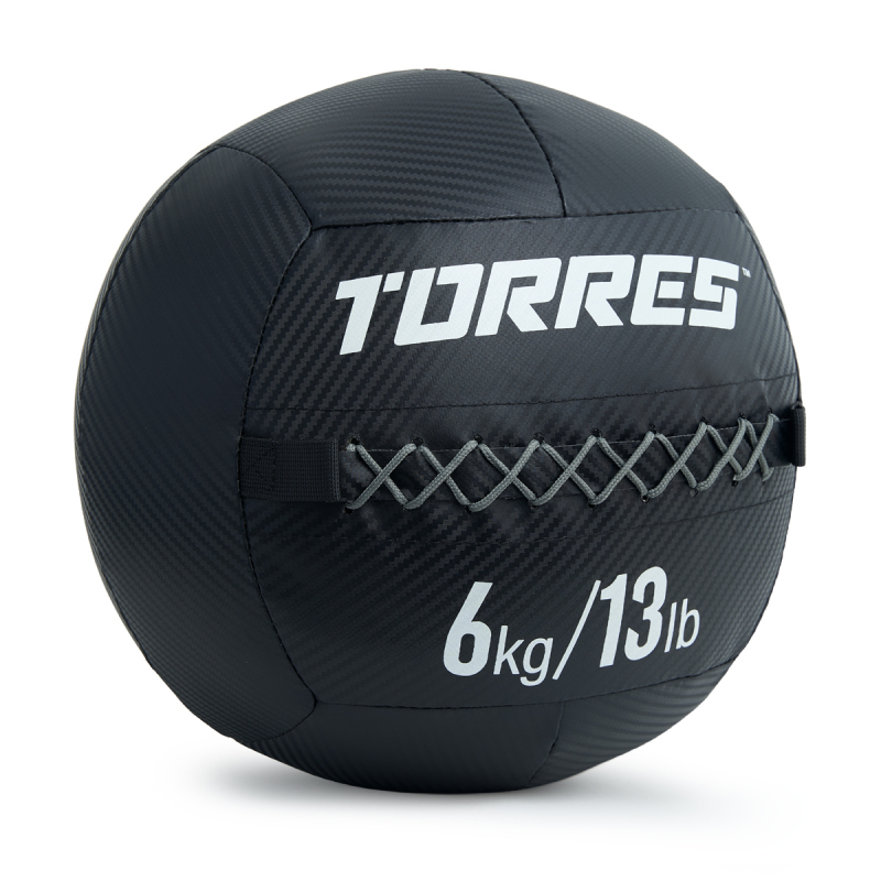 Медбол TORRES 6 кг, AL31256, ПВХ/ПУ, диаметр 35 см, черный