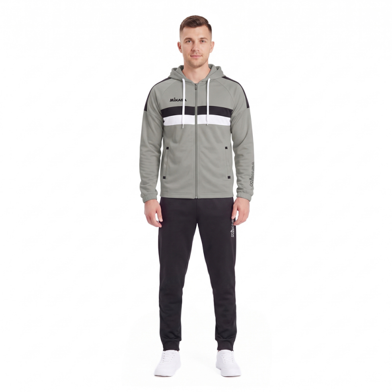 Костюм спорт. муж. с капюш. MIKASA MT550/151-0056-L, размер L, 100% полиэстер, серо-бело-черный