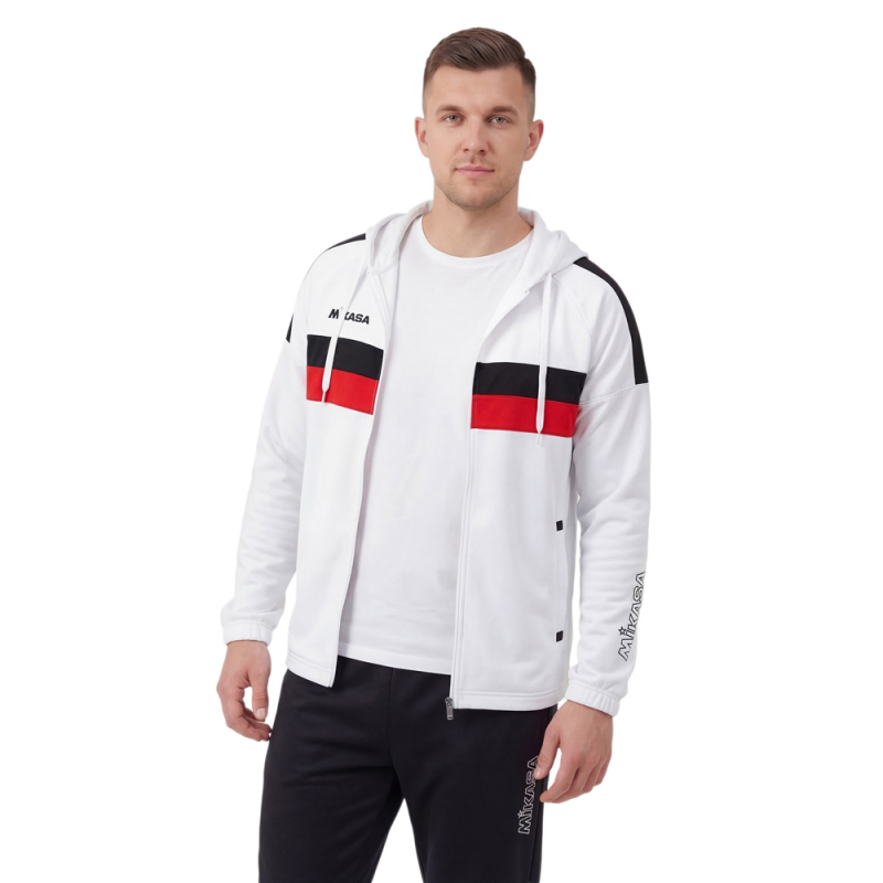 Костюм спорт. муж. с капюш. MIKASA MT550/701-078-3XL, размер 3XL, 100% полиэстер, бело-черно-красный