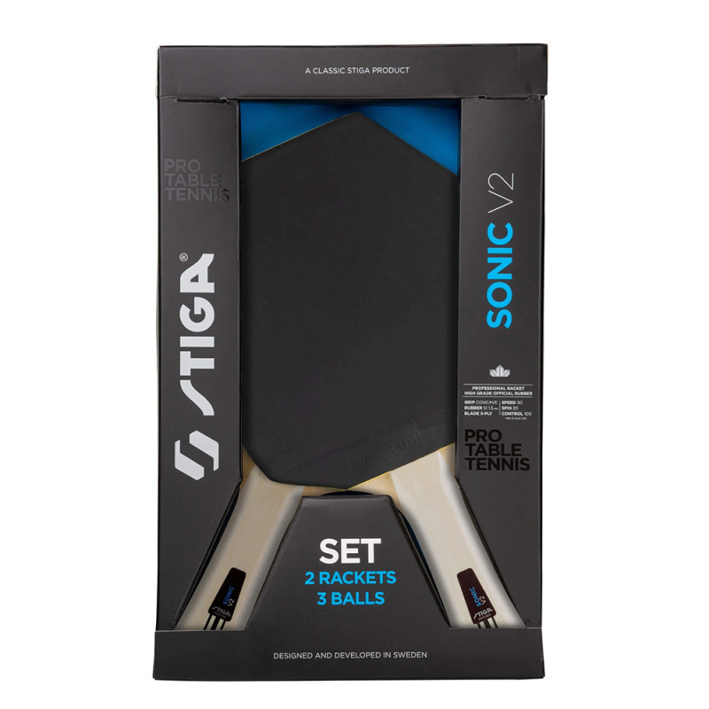 Набор для н/т Stiga Sonic V2.1210-1206-35, 2 ракетки и 3 мяча, накладка 1.6 мм ITTF, конич. ручка
