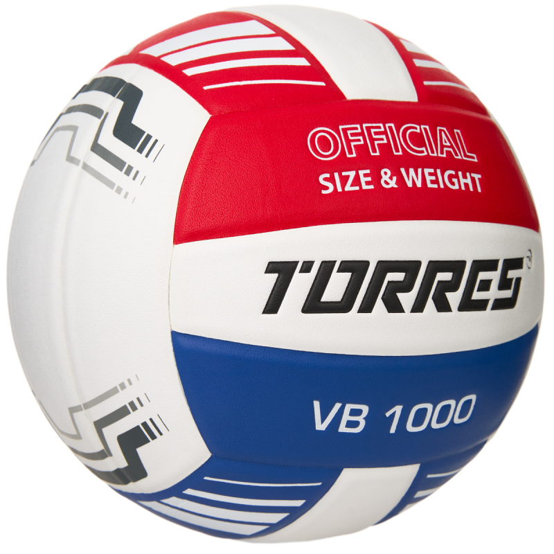 Мяч вол. TORRES VB 1000, V32415, размер 5, синт.кожа (микрофибра), клееный, бут.кам, бел-син-красный