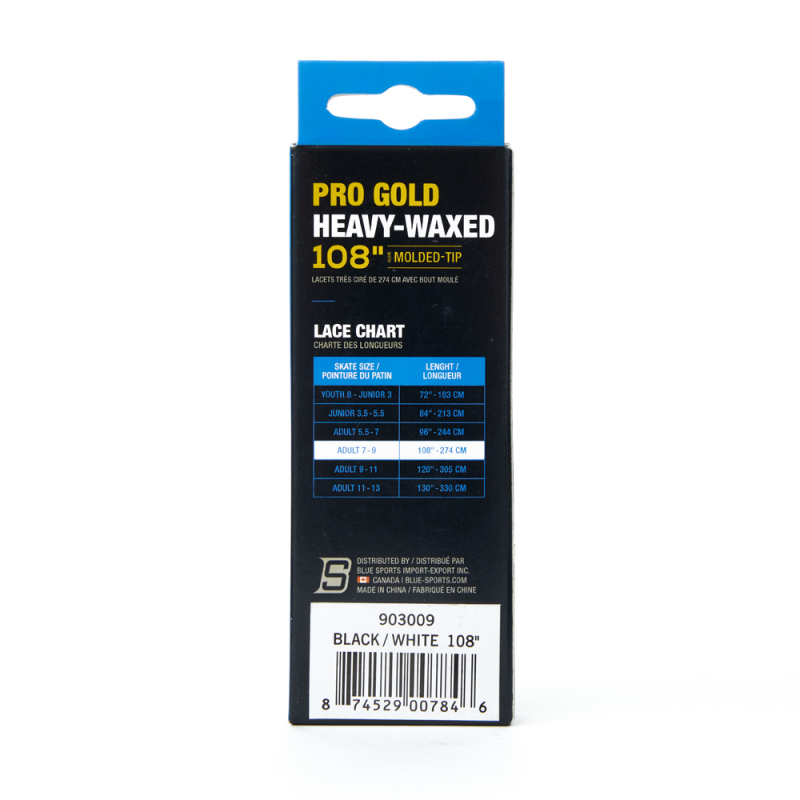 Шнурки для коньков Blue Sports Pro Gold Heavy Waxed, 903009-BKWH-274, полиэстер, 274см, черно-белый