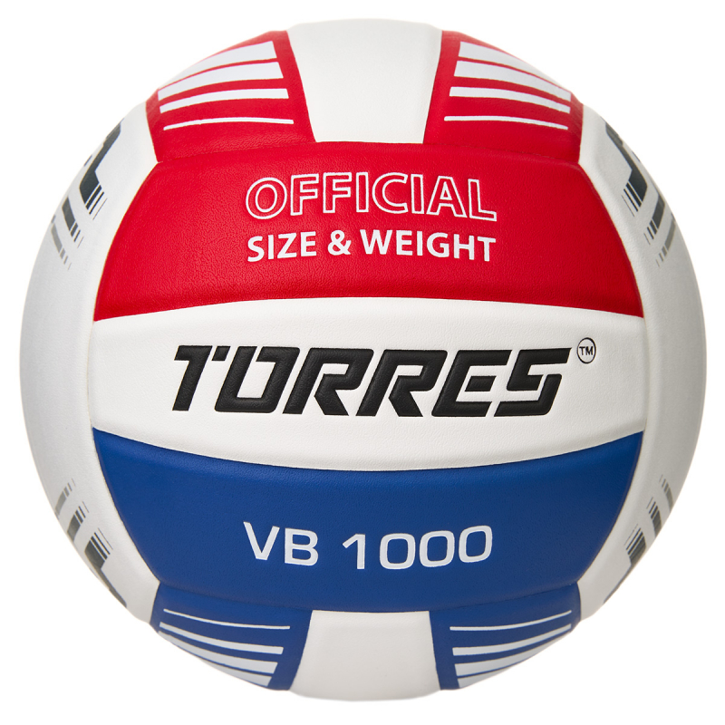 Мяч вол. TORRES VB 1000, V32415, размер 5, синт.кожа (микрофибра), клееный, бут.кам, бел-син-красный