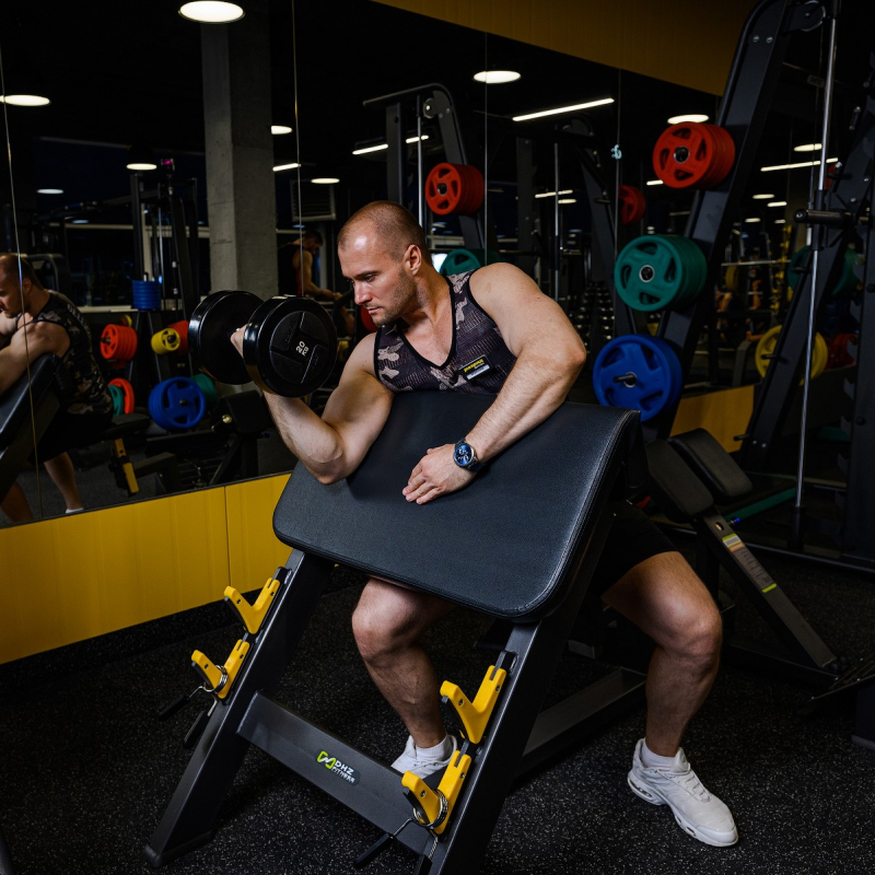 Скамья для бицепса с сиденьем. Скамья Скотта A3044 TANGEN