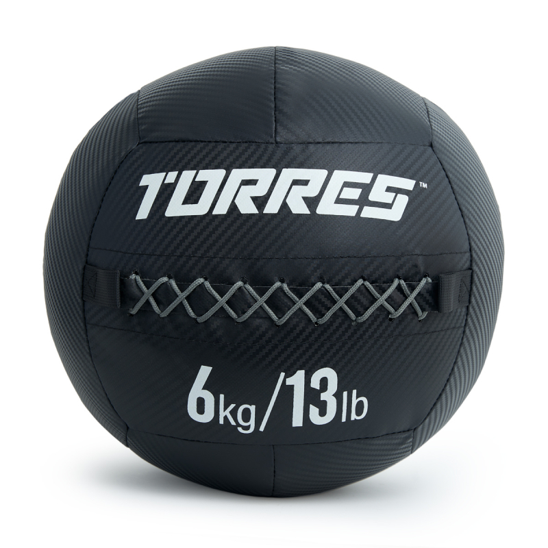 Медбол TORRES 6 кг, AL31256, ПВХ/ПУ, диаметр 35 см, черный