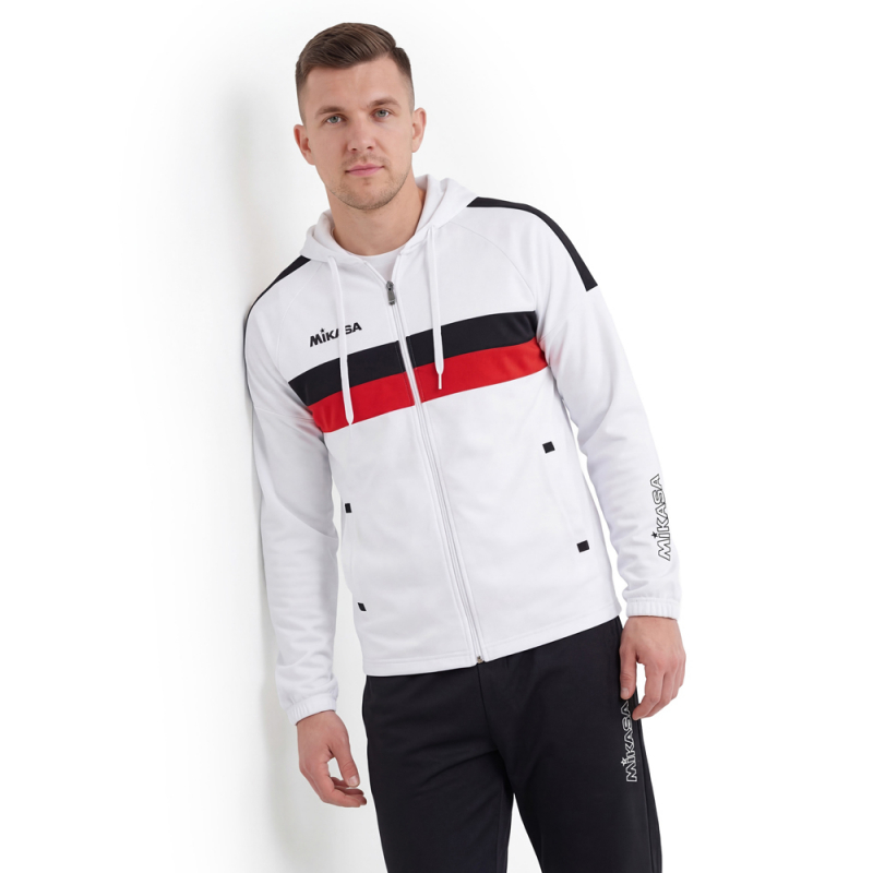 Костюм спорт. муж. с капюш. MIKASA MT550/701-078-3XL, размер 3XL, 100% полиэстер, бело-черно-красный