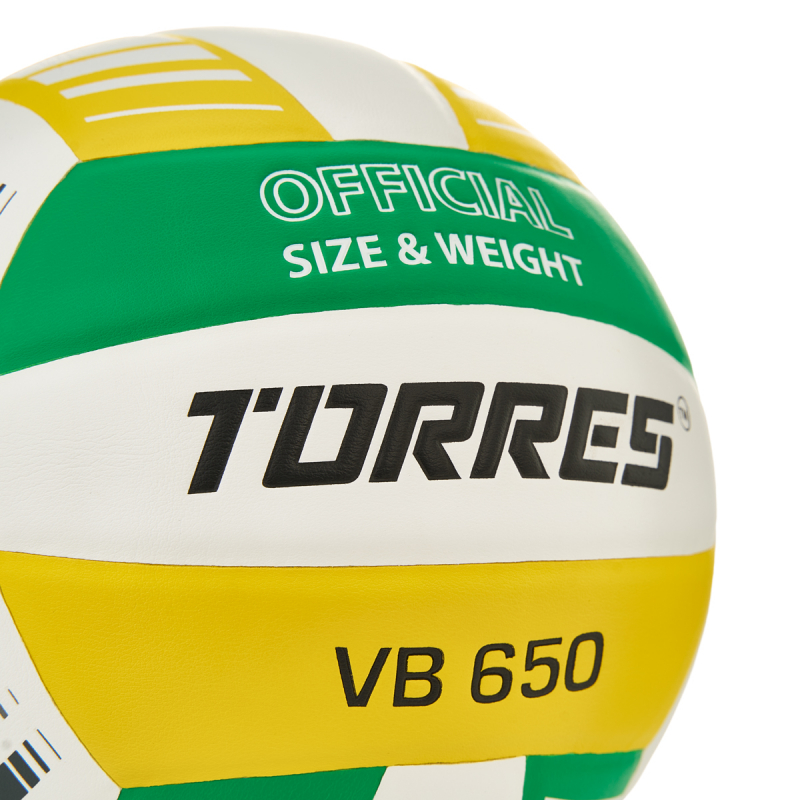 Мяч вол. TORRES VB 650, V32425, размер 5, синт.кожа полиуретан, клееный, бут.кам, бел-зелено-желт