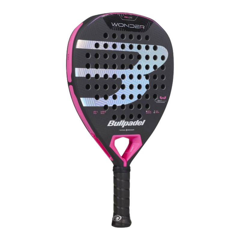 Ракетка для падела BULLPADEL Wonder 27, 497250, для продв.игроков, стекловолокно, карбон, черно-роз