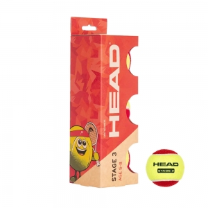 Мяч теннисный детский HEAD Stage 3 Red, 578433, уп.3 шт, фетр, нат.резина, желто-красный