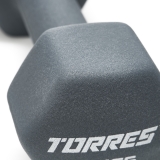 Гантель TORRES 5 кг, PL522505, металл в неопреновой оболочке, форма шестигранник, серый