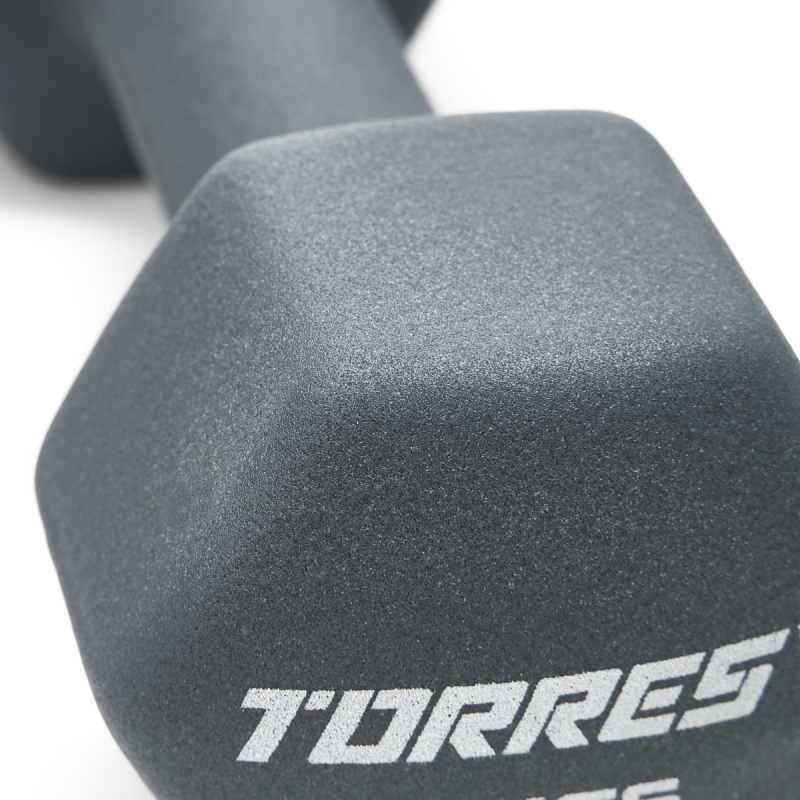 Гантель TORRES 5 кг, PL522505, металл в неопреновой оболочке, форма шестигранник, серый