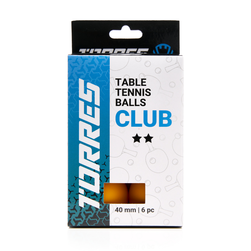 Мяч для наст. тенниса TORRES Club 2 ×, TT23013, диам. 40+ мм, упак. 6 шт, оранжевый