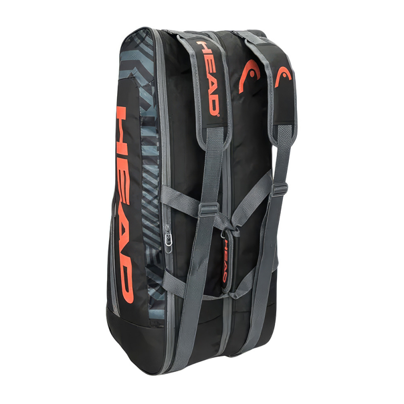 Сумка-чехол HEAD Base Racquet Bag M, 261313-BKOR, с карманом, для 6 тен.ракеток, черно-оранжевый