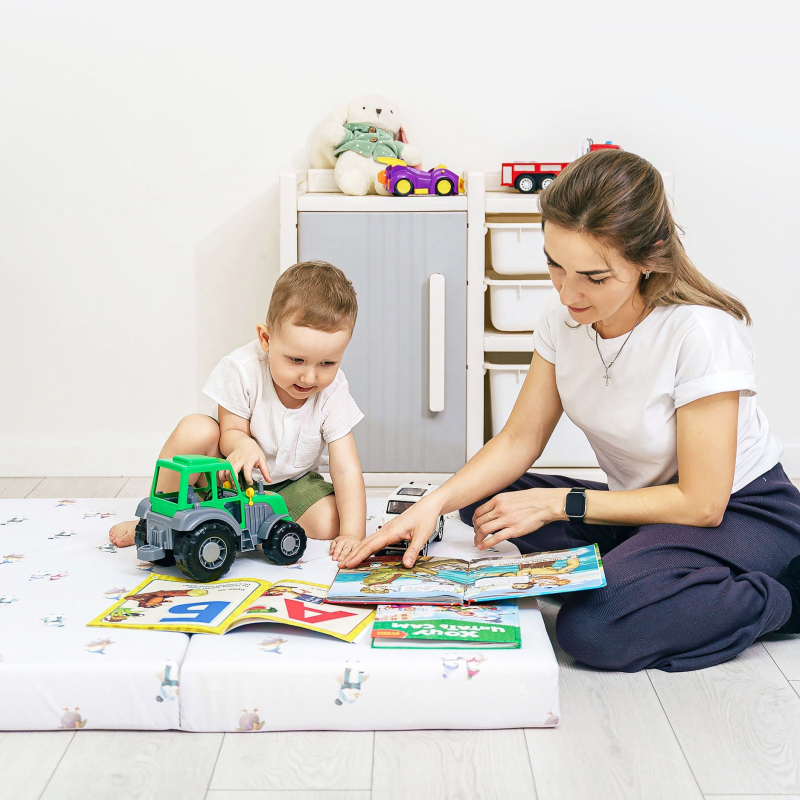 Мат (мягкий щит) принт Romana 1000*1000*100, в 2 сложения (Пингвины)