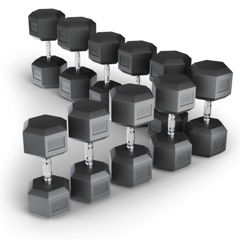 Ряд гантелей гексагональных UNIX Fit обрезиненные от 27.5 до 50 кг DBHEX27_5/50