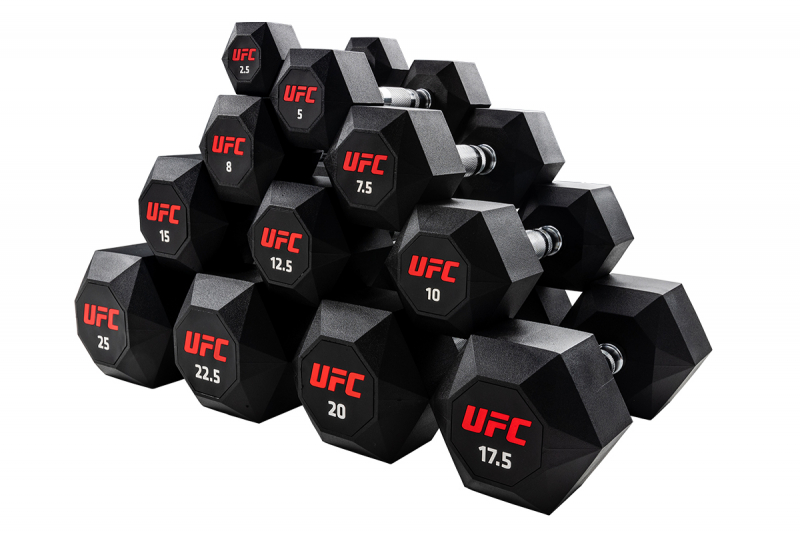 Комплект обрезиненных октагональных гантелей 10 пар от 2.5 до 25кг UFC Octagon Dumbbell UHA-75538-84