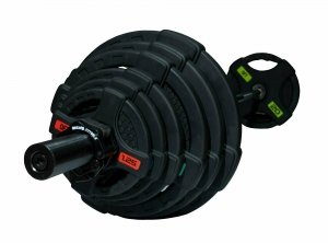 Штанга олимпийская 128 кг (диски с двумя хватами, черный гриф) Original FitTools FT-2HGSET-128-BLACK