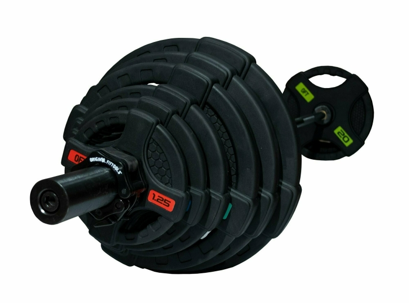 Штанга олимпийская 128 кг (диски с двумя хватами, черный гриф) Original FitTools FT-2HGSET-128-BLACK