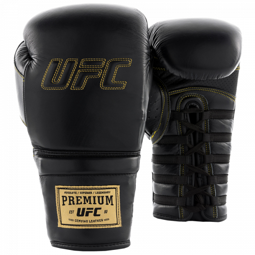 Премиальные тренировочные перчатки на шнуровке UFC черные - 14 Oz UHK-75045