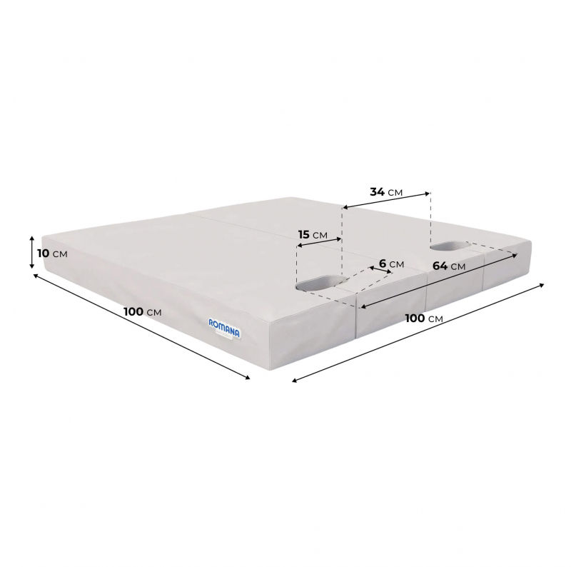 Мат с прорезями для шведской стенки (мягкий щит) Romana 1000*1000*100, в 2 сложения