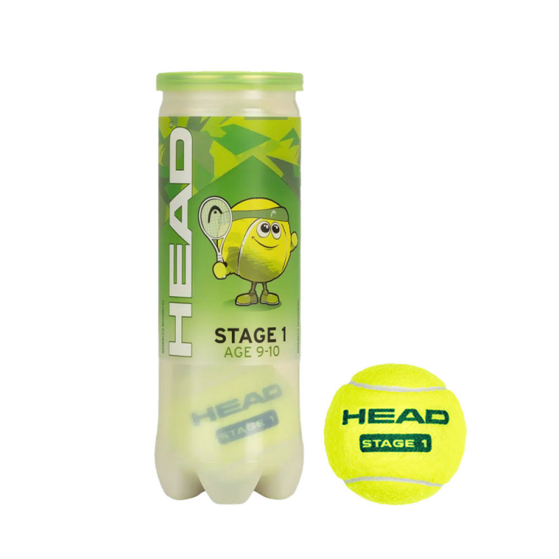 Мяч теннисный детский HEAD Stage 1 Green, 578413, уп.3 шт, фетр, нат.резина, желто-зеленый