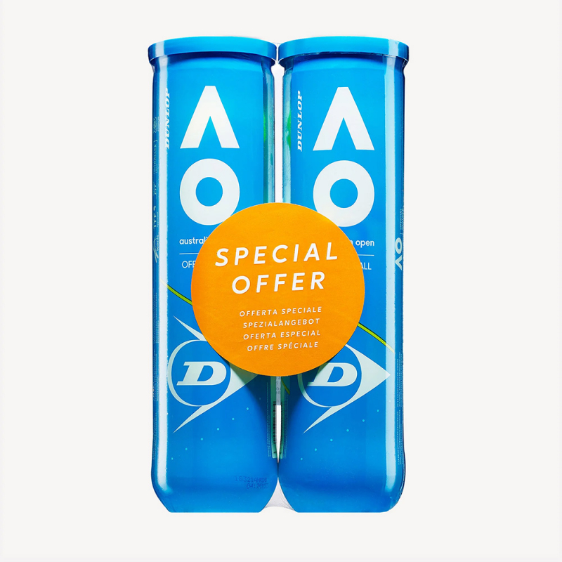 Мяч теннисный Dunlop Australian Open, 601604, уп.2 банки × 4 шт, одобр.ITF, фетр, нат.резина, желтый