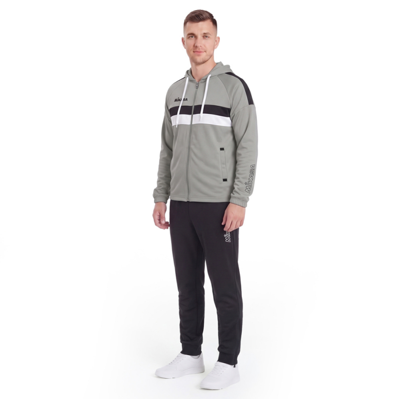 Костюм спорт. муж. с капюш. MIKASA MT550/151-0056-L, размер L, 100% полиэстер, серо-бело-черный