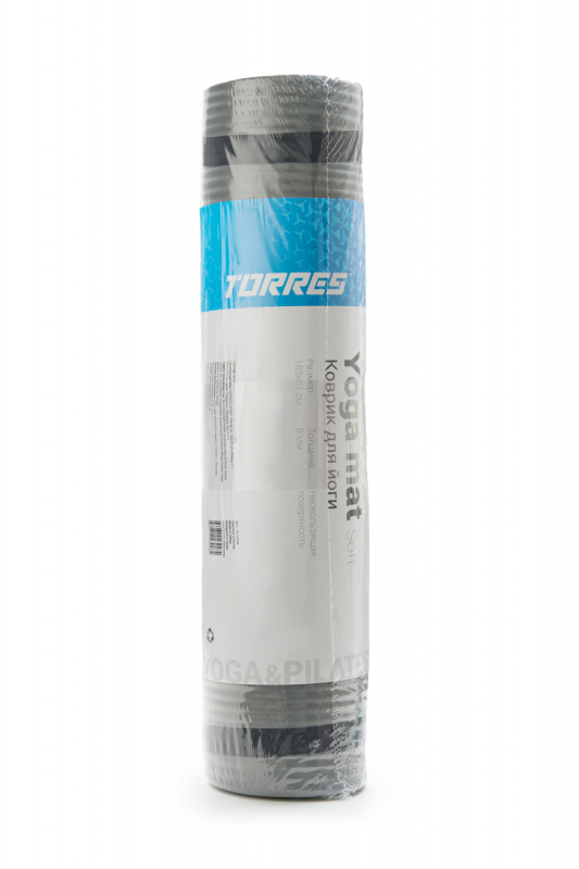 Коврик для йоги TORRES SOFT, YL10108, NBR(синт.каучук), толщина 0.8 см, серый