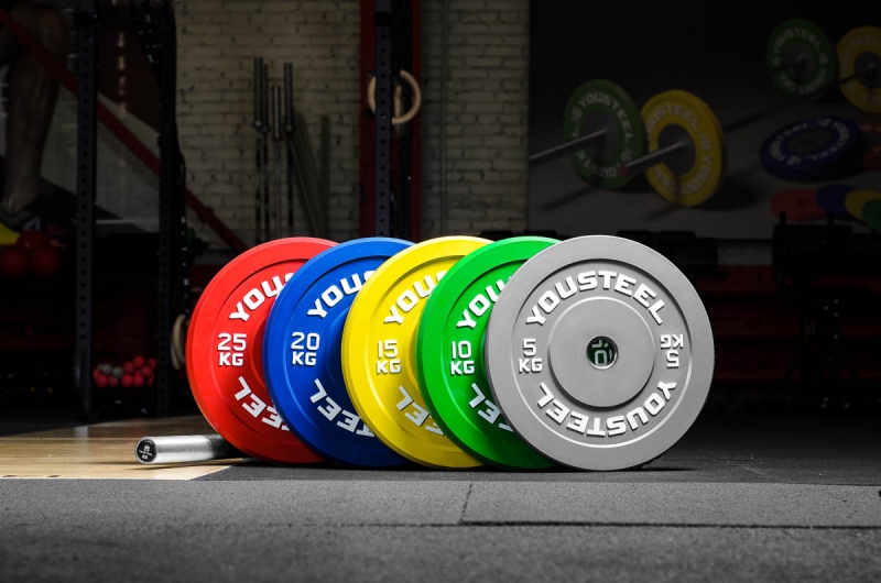 Диски каучуковые, цветные (Диск каучуковый цветной 15кг желтый) YOUSTEEL