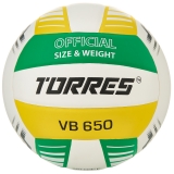 Мяч вол. TORRES VB 650, V32425, размер 5, синт.кожа полиуретан, клееный, бут.кам, бел-зелено-желт