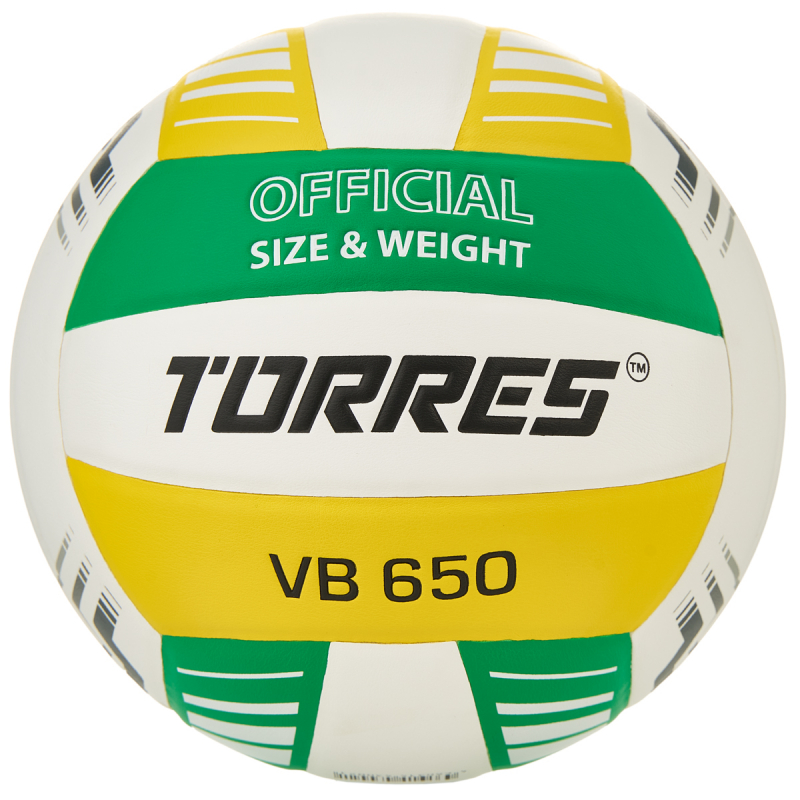 Мяч вол. TORRES VB 650, V32425, размер 5, синт.кожа полиуретан, клееный, бут.кам, бел-зелено-желт