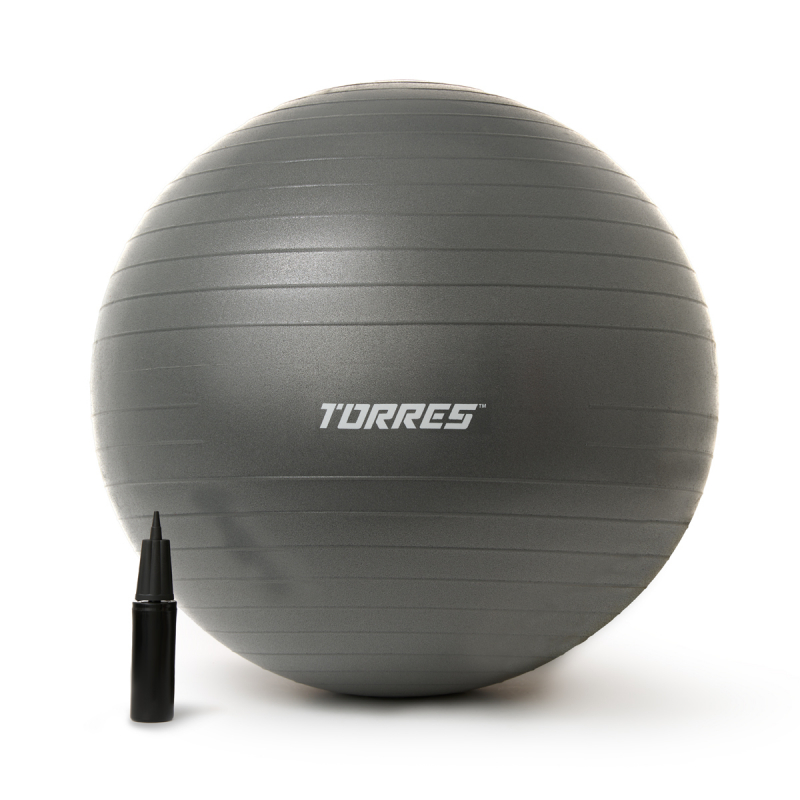 Мяч гимн. TORRES, FB122585, диам. 85 см, эласт. ПВХ, с защ.от взрыва, с насосом, серый